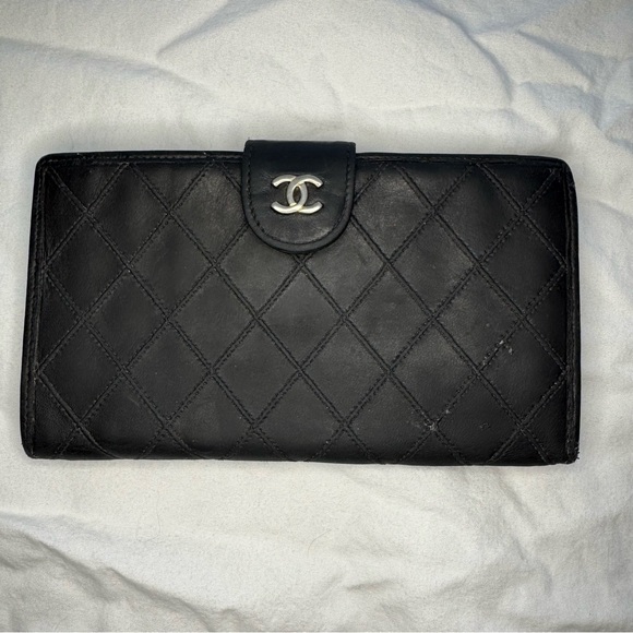 CHANEL Kisslock Diamond Stitch Leather Wallet w/ Shopping Bag & Unbranded Chain - Picture 3 of 11